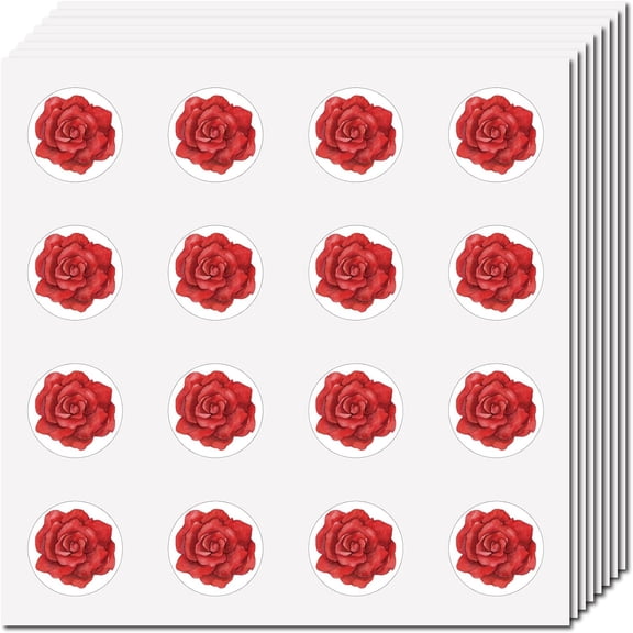 1Set 128Pcs Red Roses Stickers Helmet Sticker Decals Self-Adhesive Waterproof Sticker Round Cartoon Decal Bulk Stickers for Scrapbooking Water Bottles Laptop Luggage Cup Diary Skateboard 2.5cm