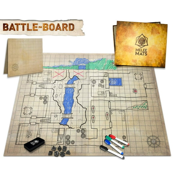Battle Game Mat for DND - Tabletop Board Game Map for Dungeons and Dragons - Perfect Set for Starters and Masters - Accessories for Pathfinder, Wargaming, 40k, Warhammer - 23x27