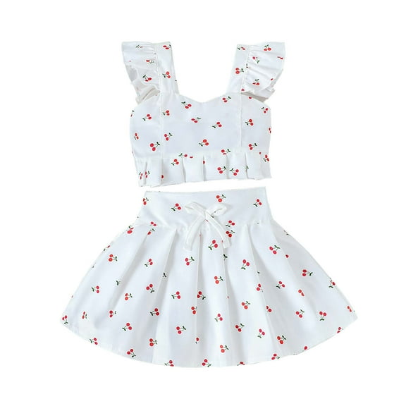 Zwiiyzr 2025 Toddler Baby Girl Skirt Set Ruffle Sleeveless Tank Tops And Mini A-Line Skirt 2Pcs Summer Outfits White