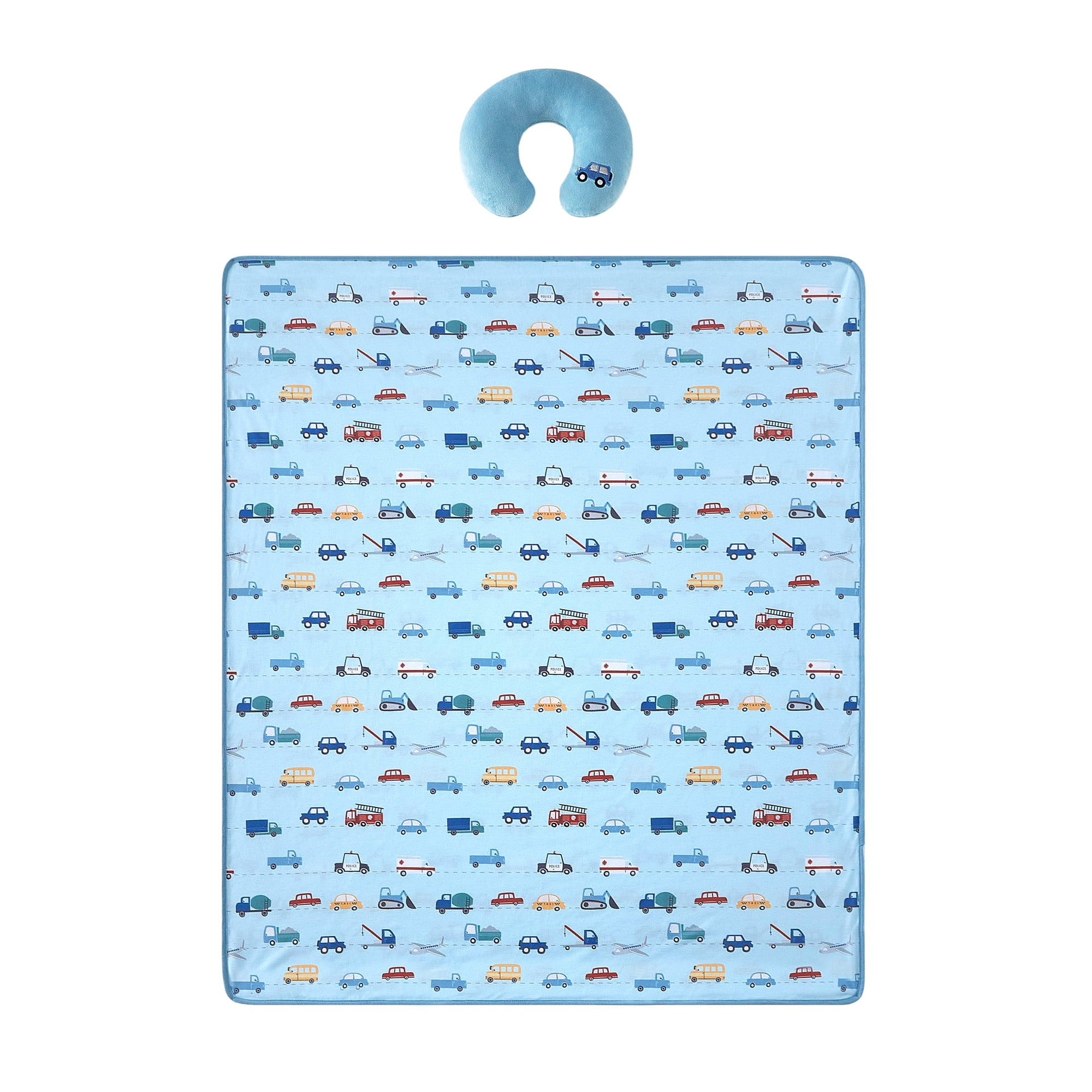 Little Nest Cars Toddler Neck Pillow and Blanket, 2-Piece Set, 40"x50"