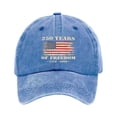 thumbnail image 2 of 4th of July Patriotic Cap 250 Anniversary USA Hat with American Flag Design 250 Anniversary USA Flag Adjustable Retro Washed Denim Baseball Cap Light Blue, 2 of 3