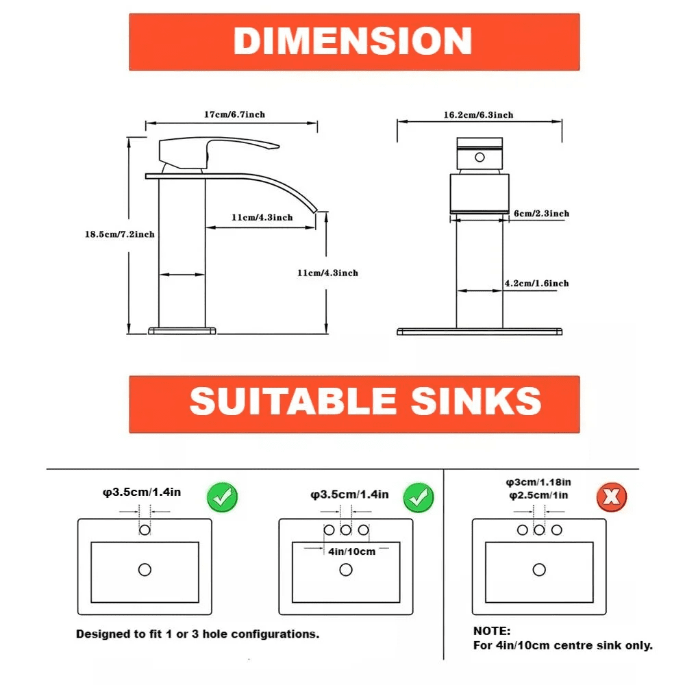 Matte Black Bathroom Faucets, Waterfall Bathroom Sink Faucet Modern Single Handle Bathroom Faucte 1 or 3 Hole, RV Mixer Tap Vanity Faucet - Includes Pop-up Drain Supply Hoses Deck PlateA