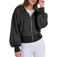 thumbnail image 2 of Female Zip Up Hoodies Cropped Sweatshirts Casual Comfy Cute Zip Jackets Fashion Trendy Fall Outfits Black XXL, 2 of 9