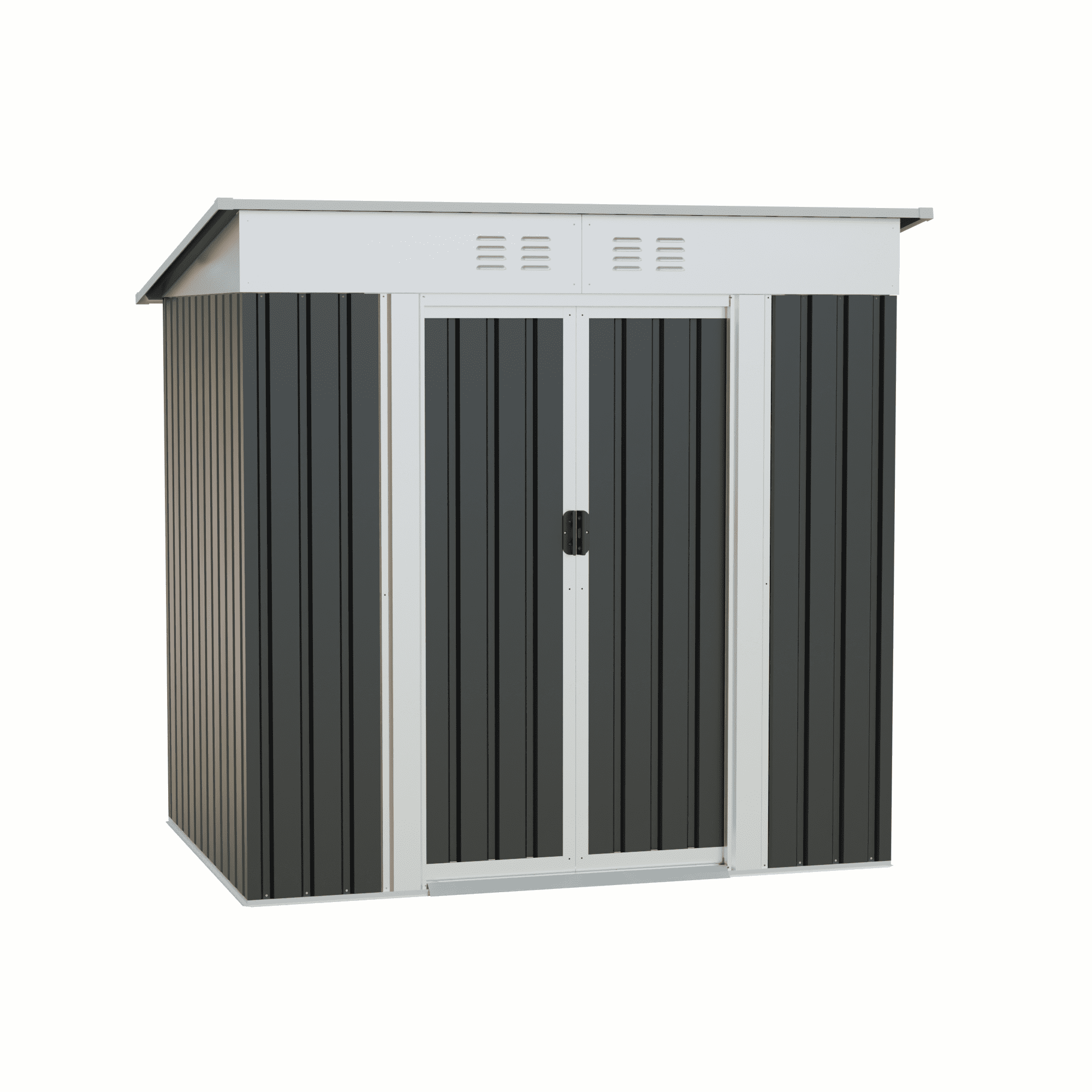 Mintazer 6x4 ft Pent Sloped Roof Outdoor Metal Storage Shed with Lockable Sliding Double Doors & Top Dual Vent Slots, Weatherproof Garden Tool Storage Cabinet for Backyard Patio Lawn, Dark Gray