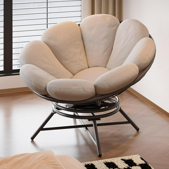 LAUSAINT HOME 40'' Papasan Chair, 360° Swivel Accent Chair with Ergonomic Petal-Shaped Gray Cushion, Olefin Fabric, Supports up to 400 lbs