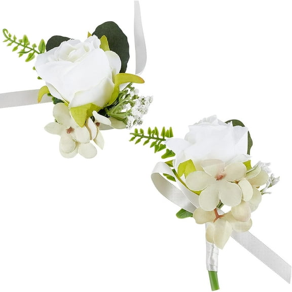 Rose Wrist Corsage and Boutonniere Set 2pcs Handmade Bride Bridesmaid Wrist Corsage for Wedding Ceremony Prom Suit Party Material Silk