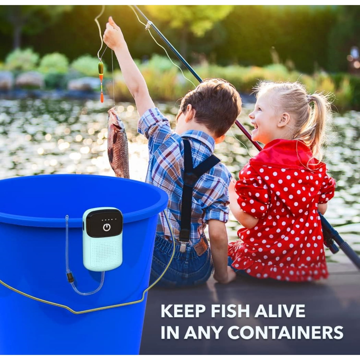 Portable Aerator for Fish,USB Rechargeable Live Bait Aerator 18–32H Battery, Keeps Bait Alive Anywhere, Quiet Aquarium Water Pump for Buckets, Coolers, Aquariums, Salt & Freshwater