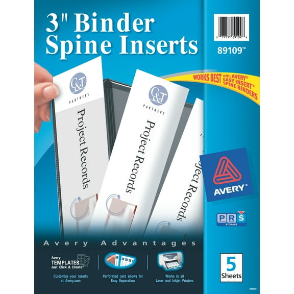 Avery Binder Insert Strips, White, 15 Count, 5 Pack