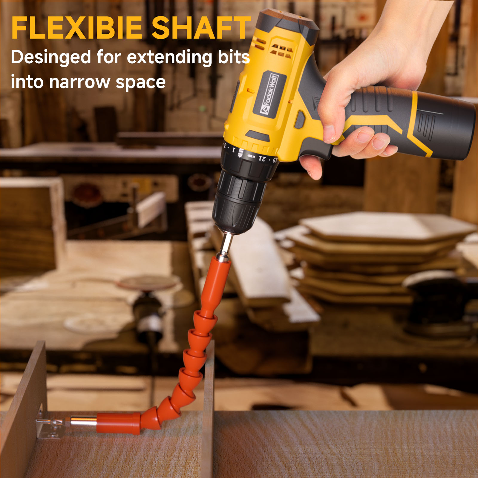 Fadakwalt 12V Cordless Drill Driver with Bits, Yellow photo 4