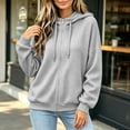 thumbnail image 4 of Waffle Zip Up Hoodie Women Casual Drawstring Sweatshirt | Full Zip Closure, Casual Fall Wear, Stand Collar, Multiple Colors, Long Sleeve, Lightweight, No Pocket, #01_Gray, L, 4 of 6