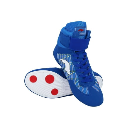 

GENILU Kids Anti Slip Breathable High Top Combat Sneaker Round Toe Training Comfort Rubber Sole Wrestling Shoe Blue-2 7.5