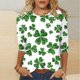 thumbnail image 1 of Xuyuer Women's Fashion St. Patrick's Day Printed 3/4 Sleeve Round Neck Blouse, Casual Holiday Top for Irish Themed Parties, Festival Outfits and Seasonal Celebration, 1 of 5