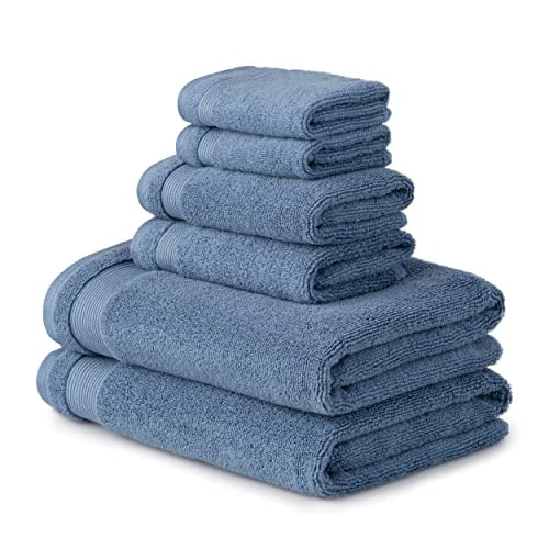 Martha Stewart 100% Cotton Bath Towels Set of 6 Piece, 2 Bath Towels, 2 Hand Towels, 2 Washcloths, Quick Dry Towels, Soft & Abso