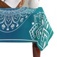 thumbnail image 4 of Teal Blue Boho Table Cloth Waterproof Tablecloths, Retro White Rustic Flower Ethnic Pattern Tablecloth Dining Table Cover for Kitchen Party Tabletop Outdoor, Rectangle Tablecloth 52x70 Inch, 4 of 9