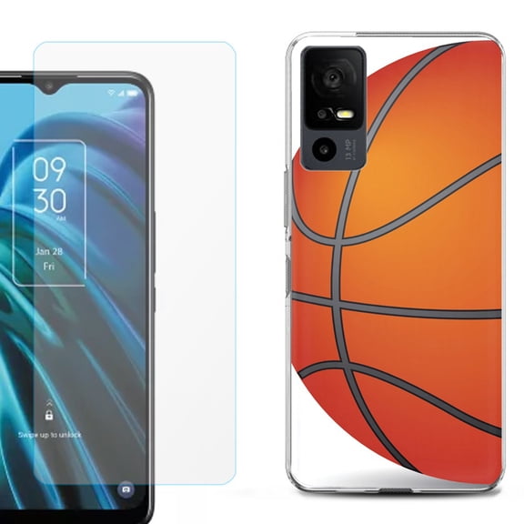 OneToughShield ® for TCL 40 XE 5G Shockproof Fashion Phone Case, with Tempered Glass Screen Protector - Basketball