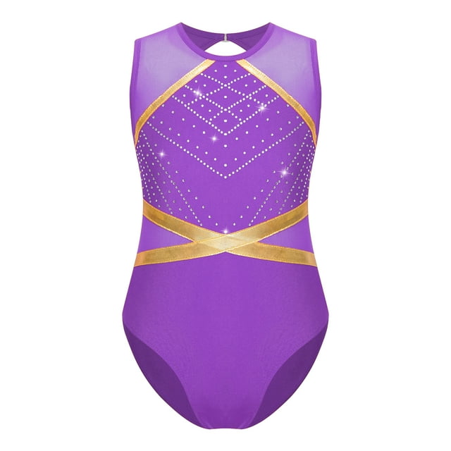 vastwit Justaucorps de Gymnastique Sans Manches avec Strass Pailletés pour Filles, Violet 10