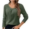 thumbnail image 2 of Sevevn Women's Ribbed Knit Crew Neck Pullover Lace Low Back Cutout Solid Color Slim Long Sleeves Tunic Dressy Top Green L, 2 of 9