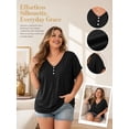 thumbnail image 5 of Mengpipi Women's Tops Summer Short Sleeve V-Neck Rolled Sleeve Silver Button Solid Casual Shirt 1X-5X, 5 of 9