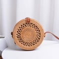 thumbnail image 2 of Handwoven Rattan Bag Shoulder with Leather Strap, Women Handmade Wicker Woven Purse, Brown Straw Boho Basket Handbag(7.9x7.9x3.1inches), 2 of 3