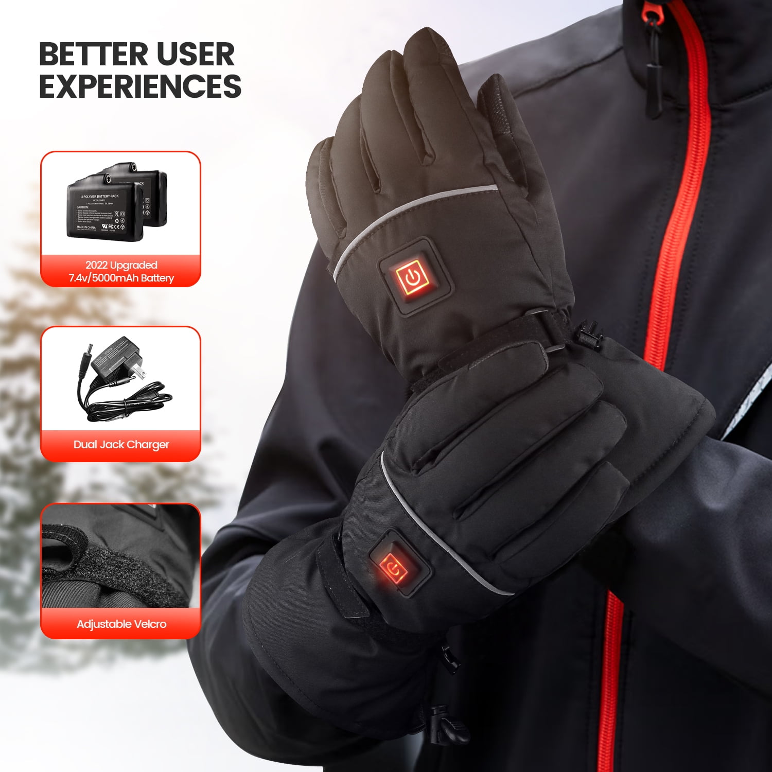 VIRNAZ Heated Gloves for Men Women, Rechargeable 5000mAh Electric Battery Touchscreen Warm Gloves for Skiing Skating Snow Hiking