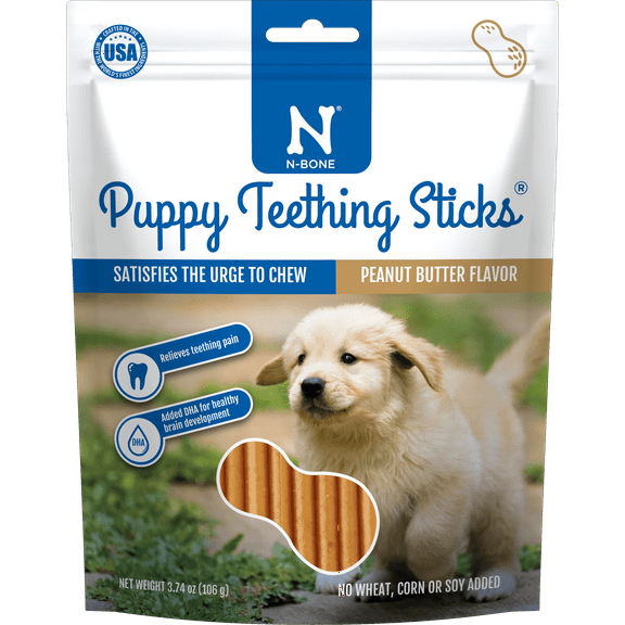 N-Bone Puppy Teething Sticks, Dried Chew Sticks for Puppy Dogs,  Peanut Butter Flavor, 3.74 oz, for Small Dogs, Natural Alternative to Plastic Chew Toys, Made in USA