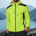 thumbnail image 2 of WTOBBY Men's Colorblock Waterproof Windbreaker Jacket for Outdoor - Hooded with Zip-Up, Multi-Pockets,Ideal for Hiking, Wind Protection, and Stylish Casual Wear,Fluorescent Green 2XL, 2 of 8