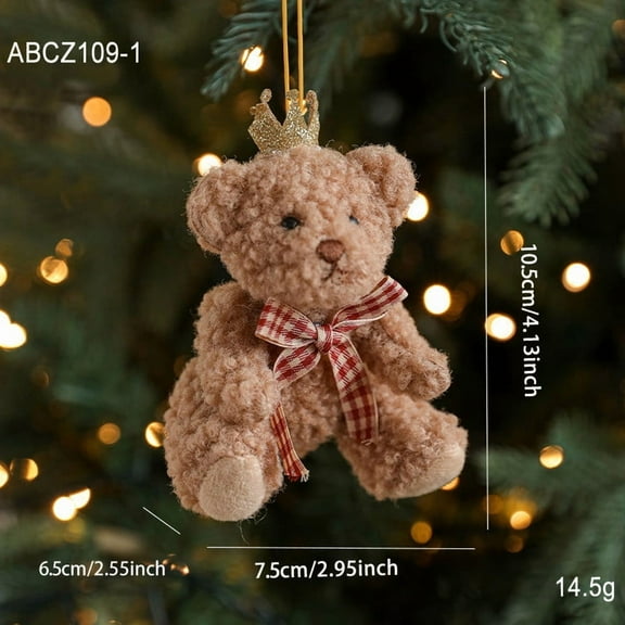 karymi Plush Bear Christmas Ornament 10.5x7.5x6.5cm Soft Brown Car Hanging Decor Tree Pendant Gift for All Ages Gift Ideas Christmas Ornaments Christmas Party Decorations