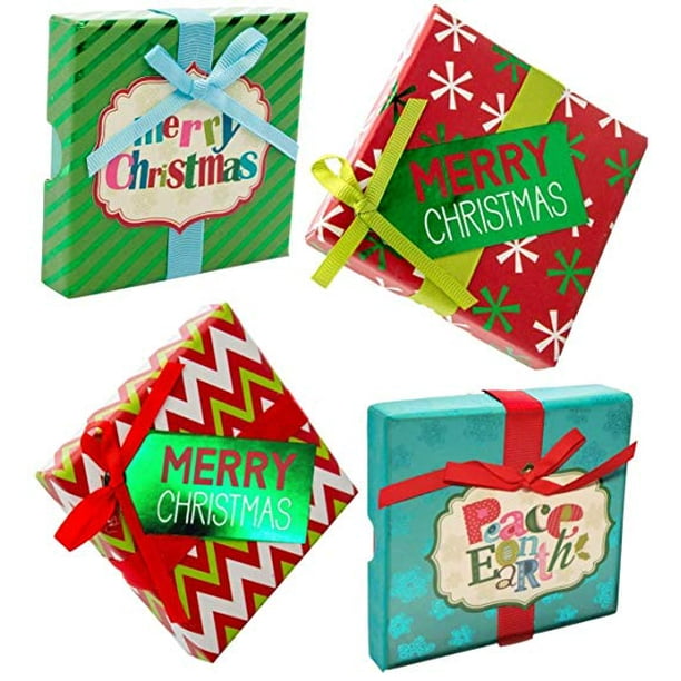 Christmas Gift Card Holder Boxes with Ribbon & Foil (Set of 4
