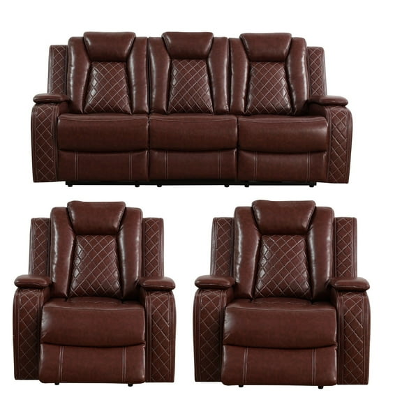 AYCP Multifunction Power Air Leather Recliner Sofa Set with LED Lights, Living Room Furniture, Reclining Sofa, loveseat, Chair with USB Port/Storage Sofa 2 Chairs