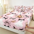 thumbnail image 3 of Manfei Kawaii Bowtie Bowknot Twin Sheet Sets,Halloween Ghost Twin Fitted Sheet,Black Bats Flat Sheet For Girls Boys,Super Cozy Room Decor,3 Pieces, 3 of 7