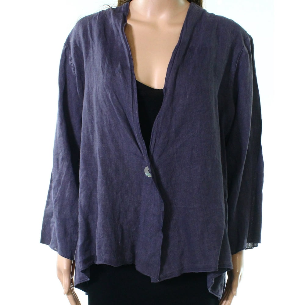 Fenini Navy Womens Large One Button Linen Jacket L