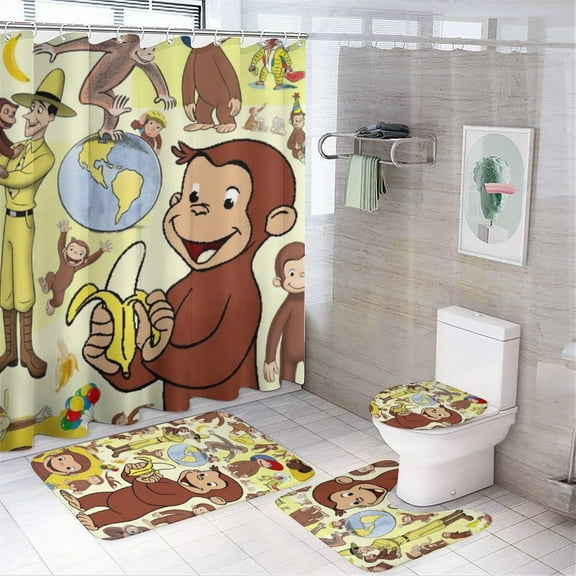 4 Pcs Shower Curtain Set with Non-Slip Rug, Toilet Lid Cover and Bath Mat, Colorful Waterproof Shower Curtain with 12 Hooks, Bathroom Decor Accessories 72" x 72"