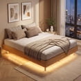 thumbnail image 4 of Costway Queen Size Floating Bed Frame with LED Lights, 12 Inch Modern Wood Platform Bed, 4 of 10