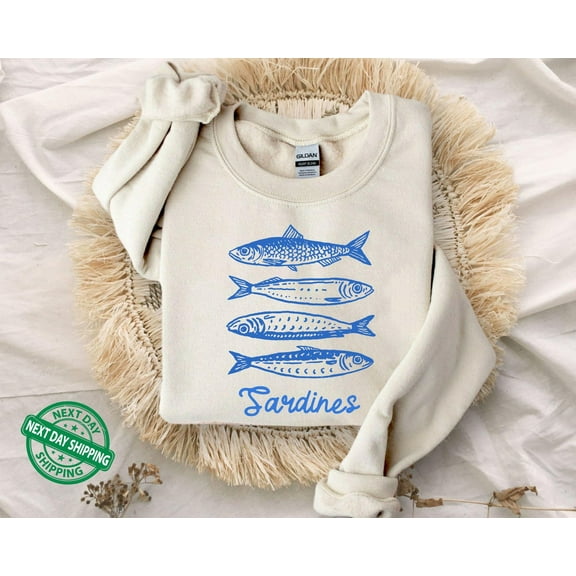 Velto Sardines Sweatshirt, Fish Crewneck, Vintage Sardine, Coastal Aesthetic, Fish Sweater, Retro European,Foodie ,Travel Sweater,Preppy Top All Size S-3XL