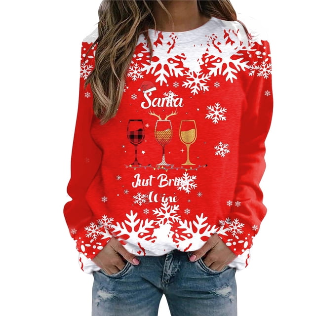 Gibobby Sudadera navideña mujer informal de casa con estampado navideño para mujer(AG,G)
