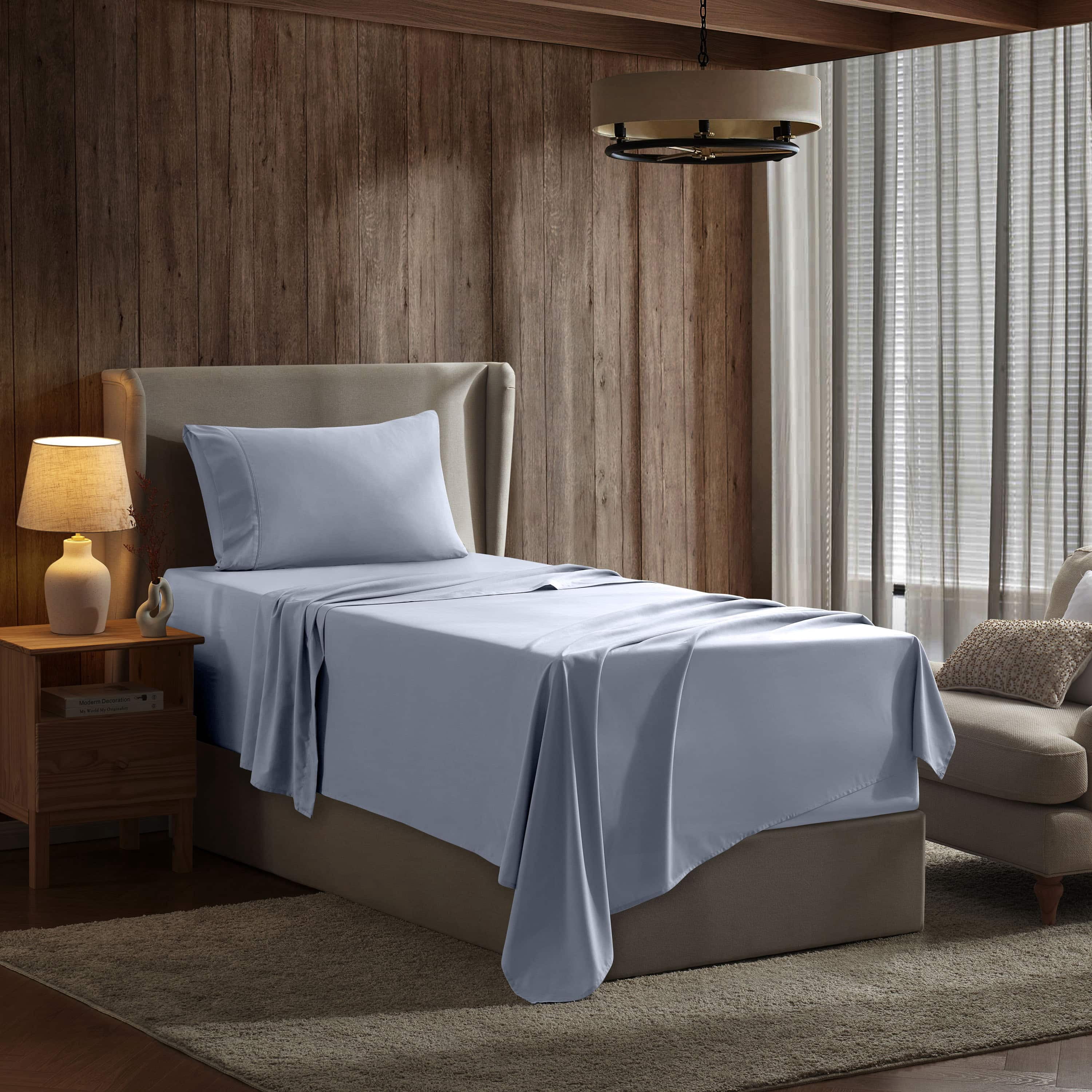 LammaLoe Extra Deep Pocket Sheets Twin Set, 3 Piece, Fits 18"-24" Mattress, Breathable & Extra Soft Bed Sheets, Ice Blue