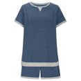 thumbnail image 4 of LOVZFMLL Ensembles Deux Pièces pour Femmes Pyjamas à Manches Courtes Col Rond Hauts et Shorts Ensembles de Course Deux Pièces avec Poches Bleu L, 4 of 7