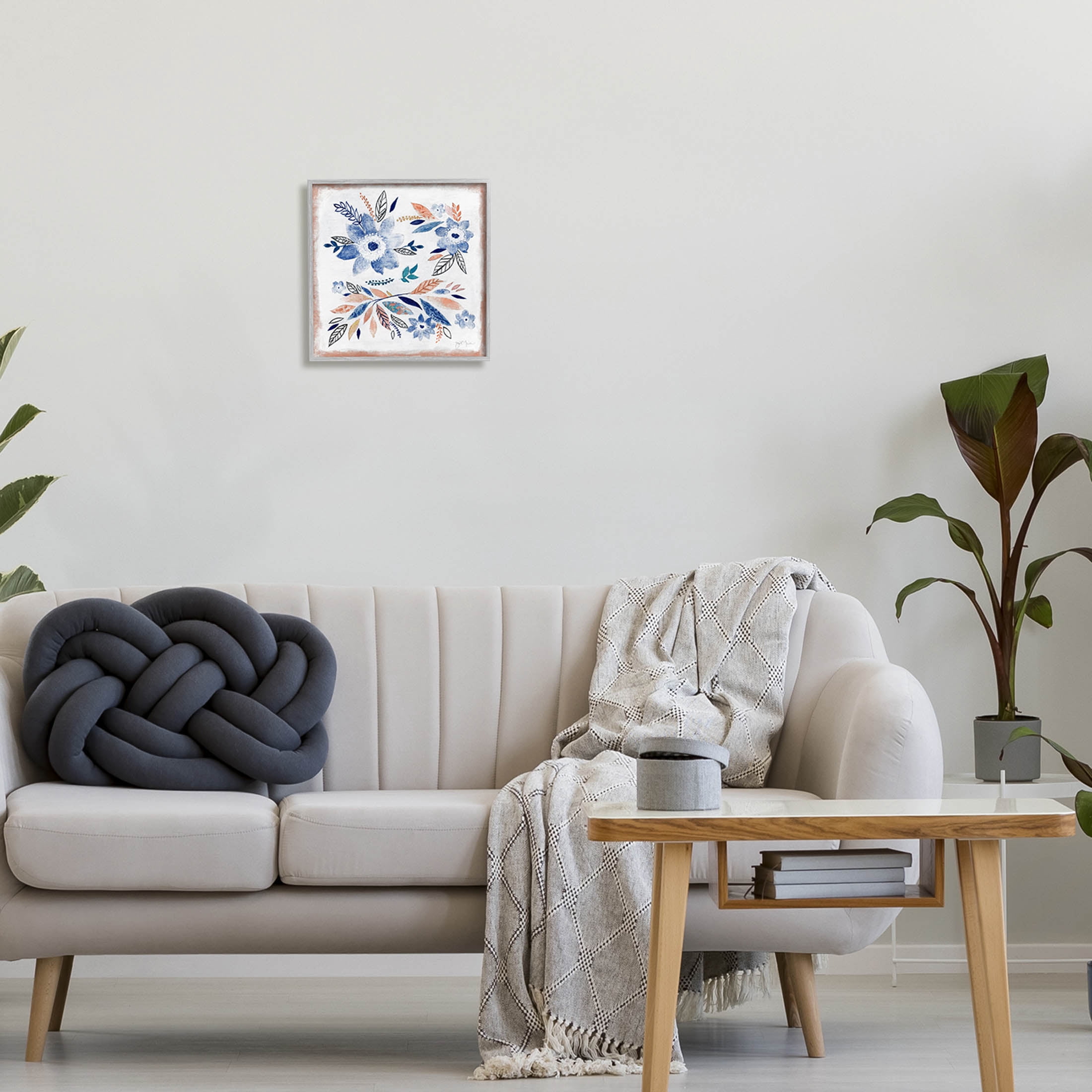 Boho Flower Leaf Arrangement Botanical & Floral Graphic Art Gray Framed Art Print Wall Art