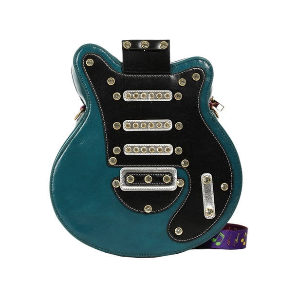 Bolso bandolera de piel sintética con forma de guitarra, único y moderno, con remaches de diamantes de imitación y correa degradada, ideal para uso diario y salidas.