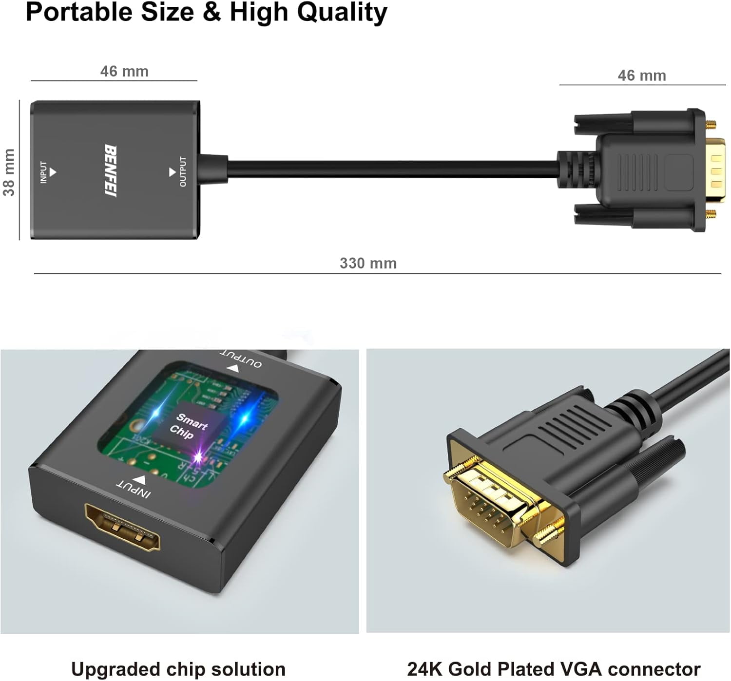 BENFEI HDMI to VGA, Uni-Directional HDMI Computer to VGA Monitor Adapter (Female to Male) with 3.5mm Audio Jack Compatible with TV Stick, Computer, Desktop, Laptop, PC, Monitor, Projector, Roku, Xbox