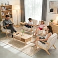 thumbnail image 6 of Newest 29" Comfy Accent Armchair, Beige Upholstered with Curved Wood Armrests & Lumbar Cushion for Living Room & Bedroom, 6 of 13