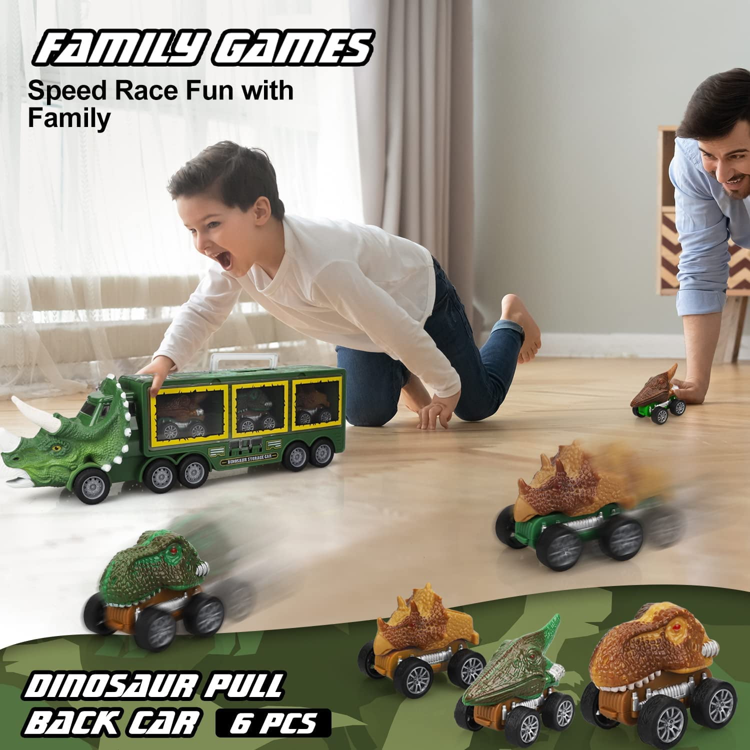 TOY Life Dinosaur Toy Truck for Kids 3 - 8 with Pull Back Car Toys, 9 in 1 Monster Truck for Boys and Girls, Dinosaur Transport Truck for Kids, Dinosaur Toys for Kids 3-7