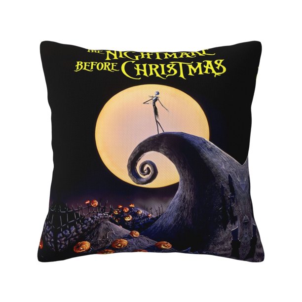 Funda de almohada de arpillera de lino decorativa de Pesadilla antes de Navidad, funda de cojín cuadrada para sofá o coche, sin relleno de almohada (16 x 16, 18 x 18, 20 x 20 pulgadas, negro)