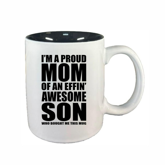 Mom Coffee Mugs, Proud Mom of an Awesome Son 11oz Ceramic Coffee Cup Teacup with Handle, Funny Birthday Gifts