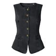 thumbnail image 2 of Fmbrln Womens Casual Jean Vest Solid Color Button Hoodless Sleeveless Denim Jacket, 2 of 5