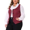 thumbnail image 4 of Chaleco sin mangas jacquard para mujeres de tallas grandes Agnes Orinda estilo steampunk 3X burdeos, 4 of 6