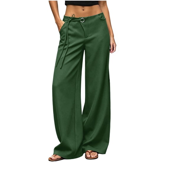 Hurxie Women's Low Rise Going Out Formal Dress Pants Wide Leg Work Slacks Pants Business Casual Outfits Trousers Green,S