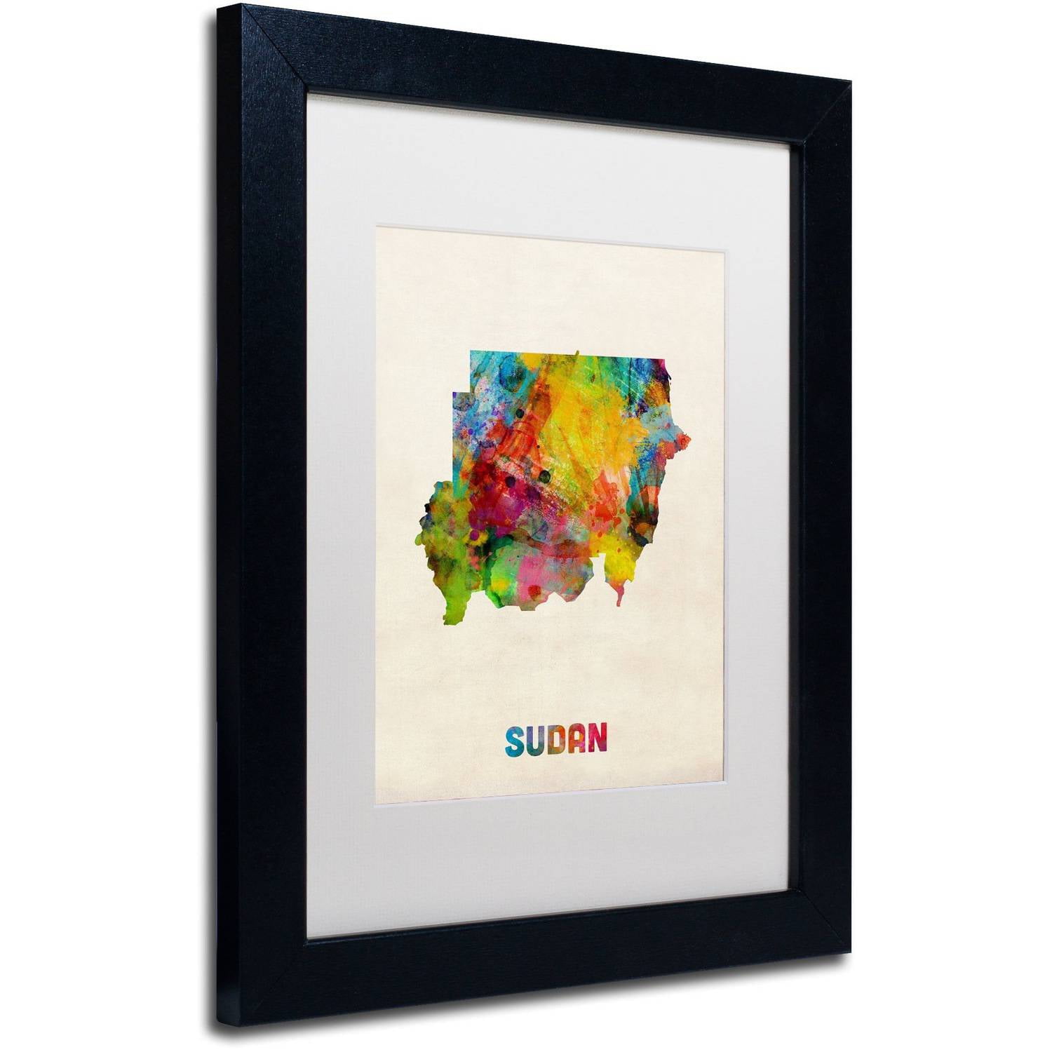 Trademark Fine Art 'Sudan Watercolor Map' Canvas Art by Michael Tompsett, White Matte, Black Frame