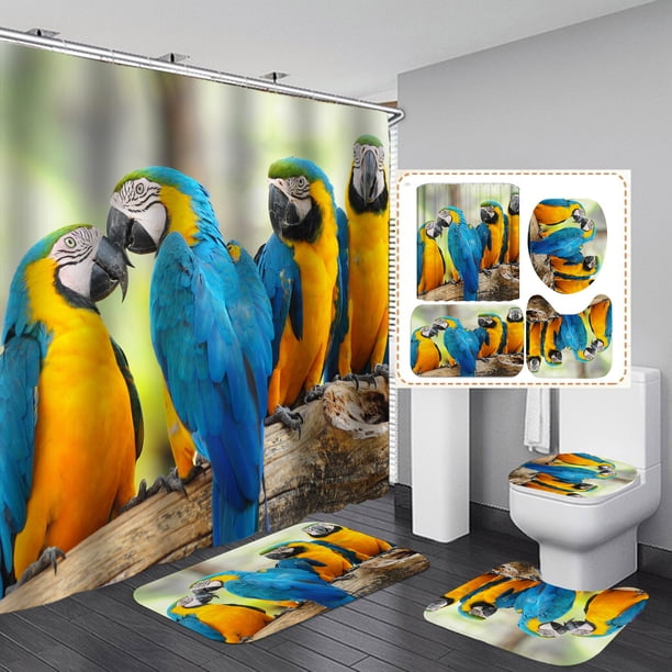 Juego de cortinas de ducha Tropical Parrot, impermeable, para baño