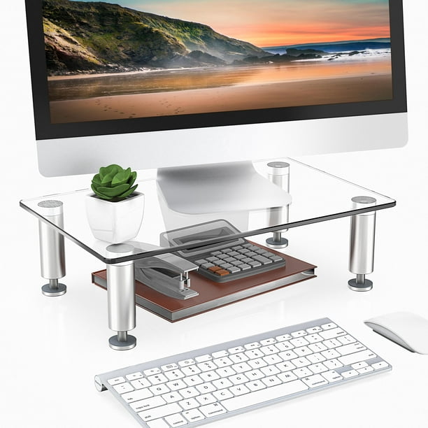 FITUEYES Clear Monitor Riser Save Space Desktop Stand avec pied